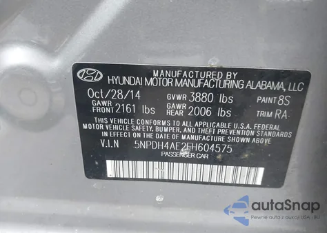 2015 Hyundai Elantra Se из США, поврежденный, VIN 5NPDH4AE2FH604575